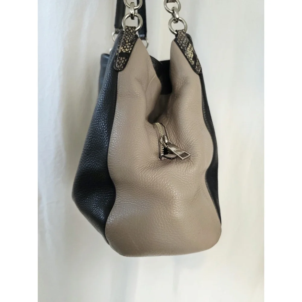 Coach Phoebe Leather Black & Tan Shoulder Bag With Exotic Trim